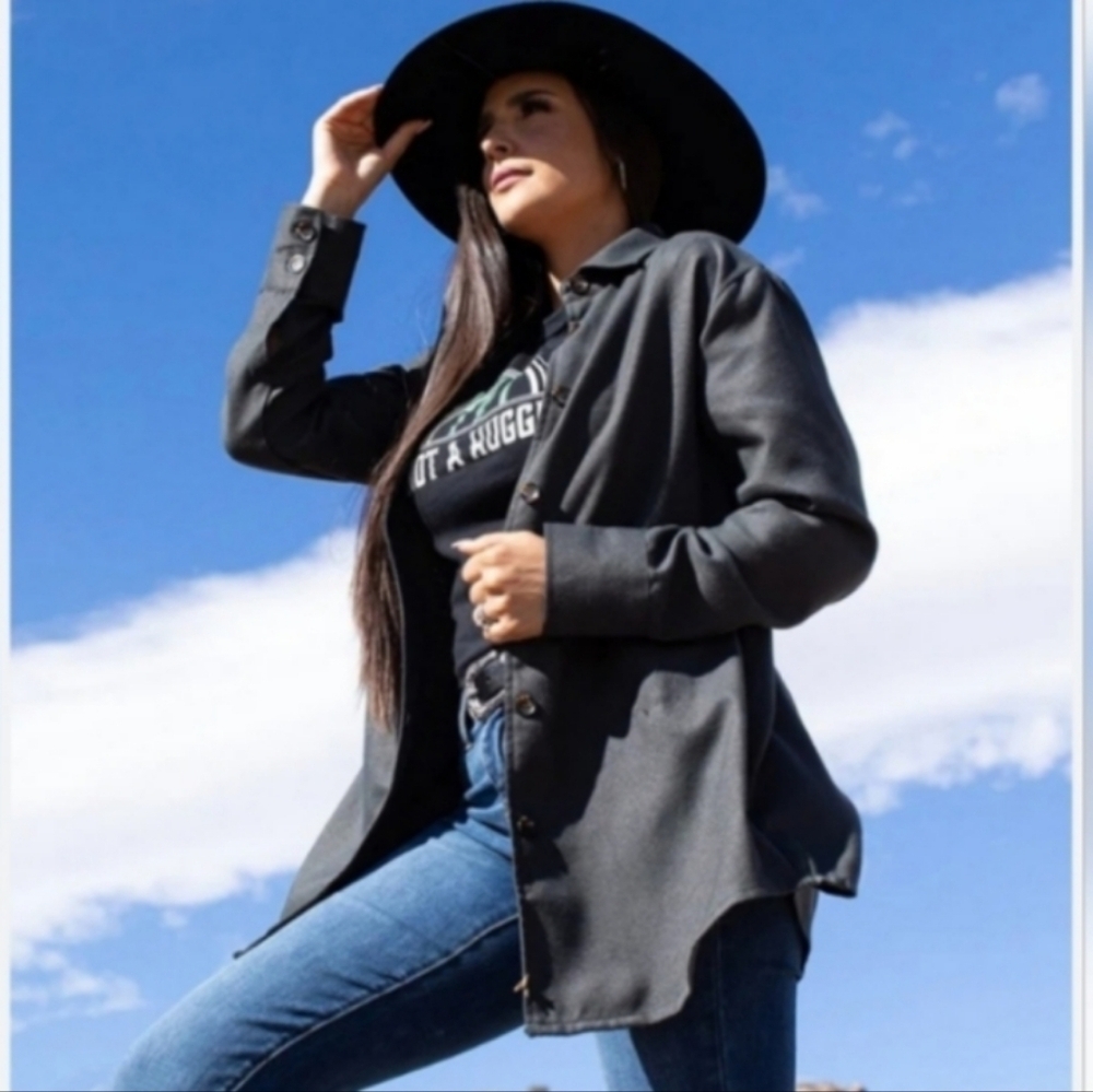 LuLaRoe Abigail Great Outdoors Collection Black Button-Up Shacket
